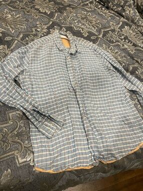 Report Collection Blue Plaid Long-Sleeve Button-Down Shirt linen